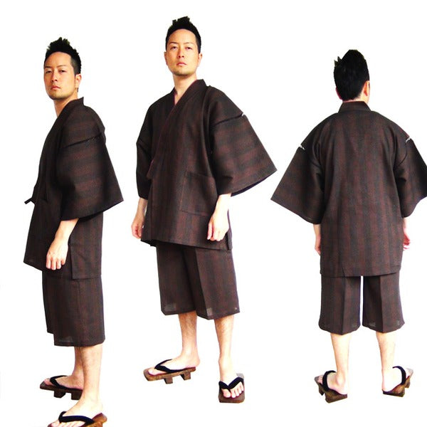 纏 まとい 織 甚平 ジンベイ キングサイズ 5L 濃茶 綿100％ 耐久性 通気性 吸汗性 部屋着 ルームウェア 寝巻 寝間着 パジャマ