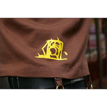戦国武将Tシャツ 【島津義弘 十文字】 XLサイズ 半袖 綿100% 茶 〔メンズ 大きいサイズ Uネック おもしろ〕