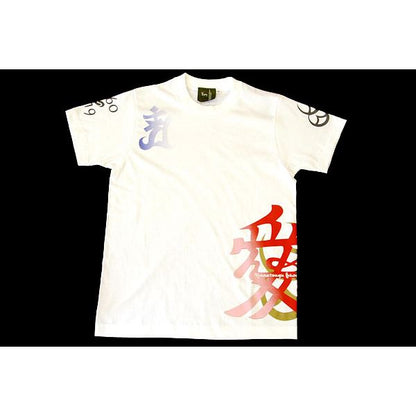 戦国武将Tシャツ 【直江兼続 愛】 Sサイズ 半袖 綿100% ホワイト(白) 〔Uネック おもしろ〕