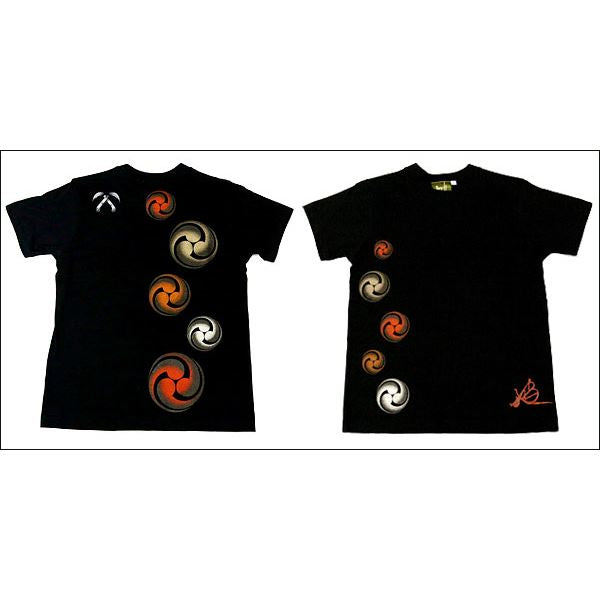 戦国武将Tシャツ 【小早川家 右三つ巴】 XLサイズ 半袖 ブラック(黒) 〔メンズ 大きいサイズ Uネック おもしろ〕