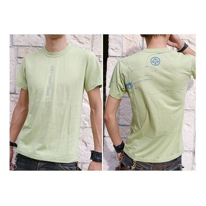 戦国武将Tシャツ 【本多忠勝 蜻蛉切】 Sサイズ 半袖 わさび色(グリーン) 〔Uネック おもしろ〕