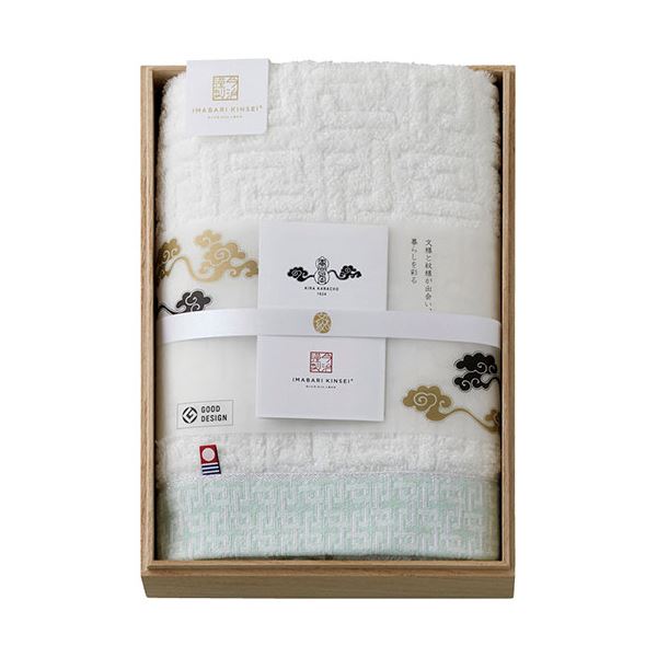 今治謹製 雲母唐長(KIRA KARACHO) 唐長文様ロングフェイスタオル(木箱入) グリーン 約34×90cm C6053527