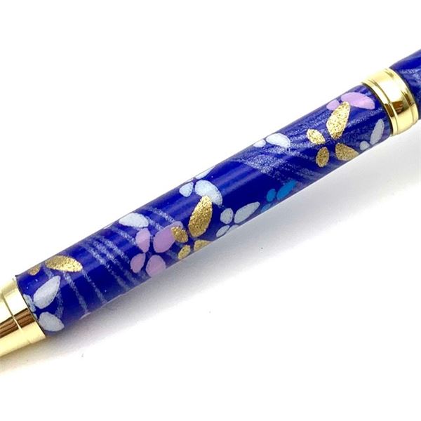 日本製 ハンドメイド ボールペン/文房具 【蝶と流水 紺色】 クロスタイプ 芯：0.7mm 美濃和紙 友禅紙 文具 オフィス用品