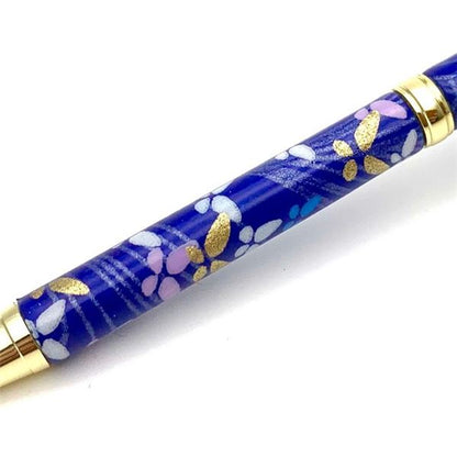 日本製 ハンドメイド ボールペン/文房具 【蝶と流水 紺色】 クロスタイプ 芯：0.7mm 美濃和紙 友禅紙 文具 オフィス用品