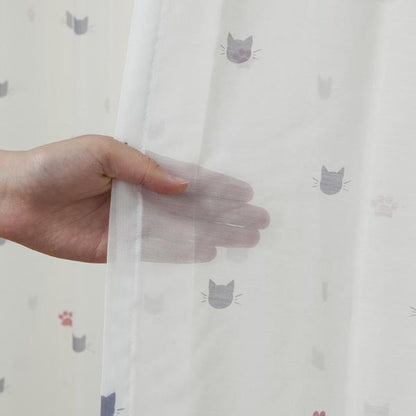 カーテン 4枚セット 約幅100×長さ135cm 猫柄 ドレープ・レース×各2枚 洗える タッセル付き 形状記憶 にゃーとニャン ミックス