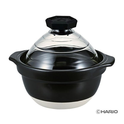 HARIO フタがガラスのご飯釜 （2～3合用） GNR-200-B-W