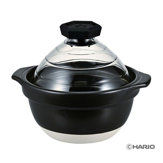 HARIO フタがガラスのご飯釜 （2～3合用） GNR-200-B-W
