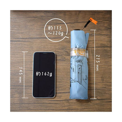 三国 MKN 50cm 折りたたみ傘 軽量コンパクト チェック切継ぎと猫 Tiny mini 5本骨のミニタイプ サックス(ライトブルー) A2112373
