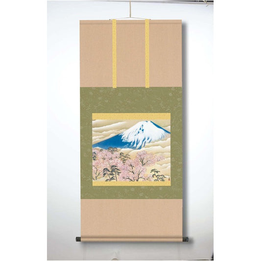 〔 横山大観生誕150年 〕 富士図 富士絵画 高精彩特色技術絵 横山大観 霊峰富士 掛軸 尺五 冨士に桜図