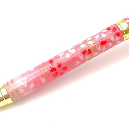 日本製 ハンドメイド ボールペン/文房具 【桜と流水 桃色】 クロスタイプ 芯：0.7mm 美濃和紙 友禅紙 文具 オフィス用品
