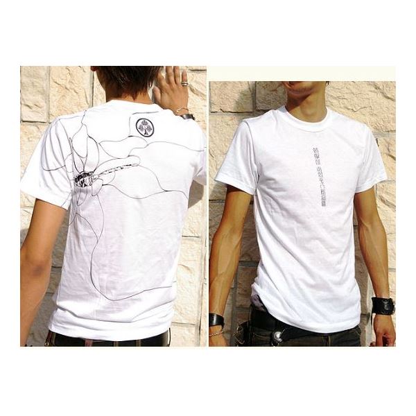 戦国武将Tシャツ 【本多忠勝 蜻蛉切】 Sサイズ 半袖 ホワイト(白) 〔Uネック おもしろ〕