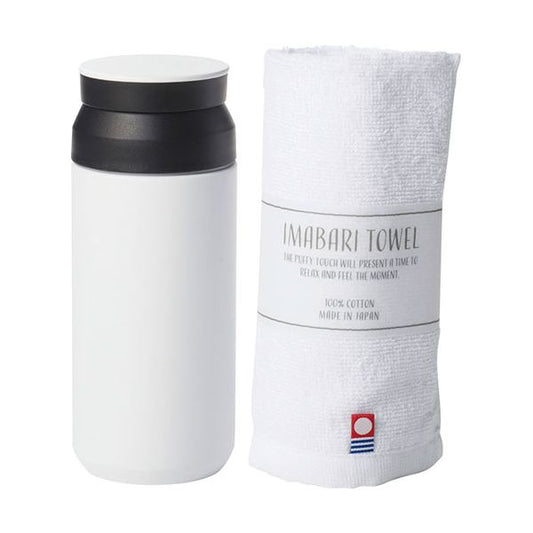 AMli HOME ボトル340ml&今治タオル ホワイト ボトルφ6.5×16.7cm、ウォッシュタオル34×30cm C6129707