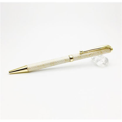 日本製 ハンドメイド ボールペン/文房具 【白箔金・白波】 クロスタイプ 芯：0.7mm 美濃和紙 友禅紙 文具 オフィス用品