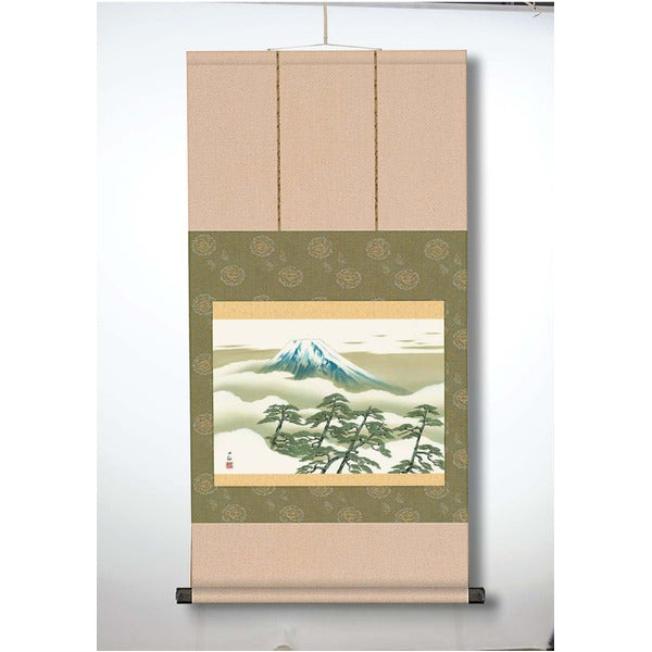 〔 横山大観生誕150年 〕 富士図 富士絵画 高精彩特色技術絵 横山大観 霊峰富士 掛軸 尺三 松に冨士