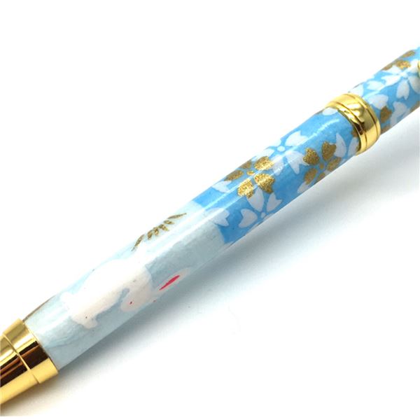 日本製 ハンドメイド ボールペン/文房具 【うさぎ市松 水色】 美濃和紙 友禅紙 0.7mm 文具 オフィス用品 ステーショナリー