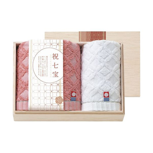【5セット】 祝七宝 フェイスタオル&ウォッシュタオル(国産木箱入) C6056518X5