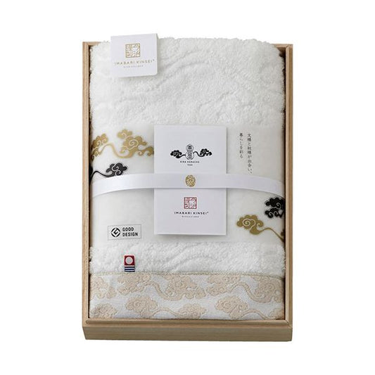 今治謹製 雲母唐長(KIRA KARACHO) 唐長文様ロングフェイスタオル(木箱入) オレンジ 約34×90cm C6053510