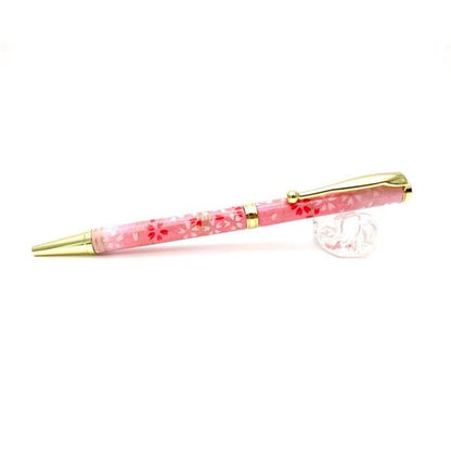 日本製 ハンドメイド ボールペン/文房具 【桜と流水 桃色】 クロスタイプ 芯：0.7mm 美濃和紙 友禅紙 文具 オフィス用品