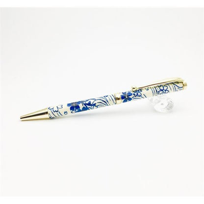 日本製 ハンドメイド ボールペン/文房具 【藍染・流水桜】 クロスタイプ 芯：0.7mm 美濃和紙 友禅紙 文具 オフィス用品