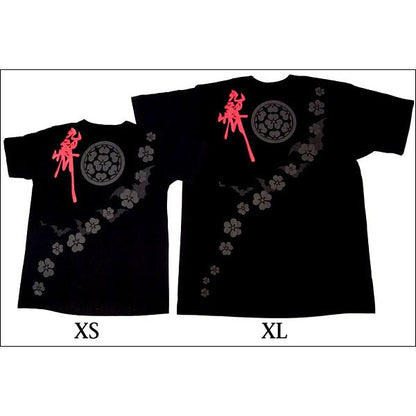 戦国武将Tシャツ 【長宗我部元親 七つ方喰】 XSサイズ 半袖 ブラック(黒) 〔Uネック おもしろ〕