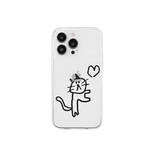 AKAN ソフトクリアケース for iPhone 14 Pro ネコハート 背面カバー型 AK23546i14P
