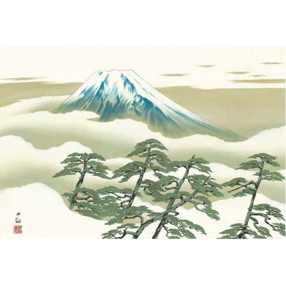 〔 横山大観生誕150年 〕 富士図 富士絵画 高精彩特色技術絵 横山大観 霊峰富士 掛軸 尺三 松に冨士