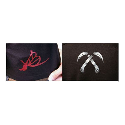 戦国武将Tシャツ 【小早川家 右三つ巴】 Lサイズ 半袖 綿100% ブラック(黒) 〔Uネック おもしろ〕