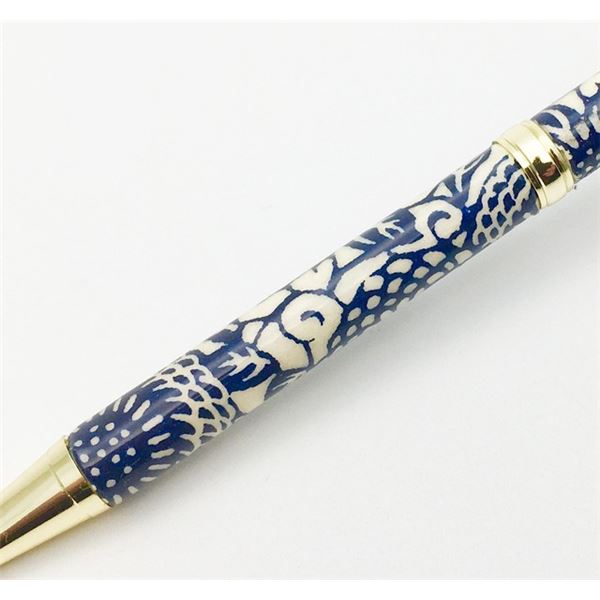 日本製 ハンドメイド ボールペン/文房具 【藍染・ぼたん】 クロスタイプ 芯：0.7mm 美濃和紙 友禅紙 文具 オフィス用品