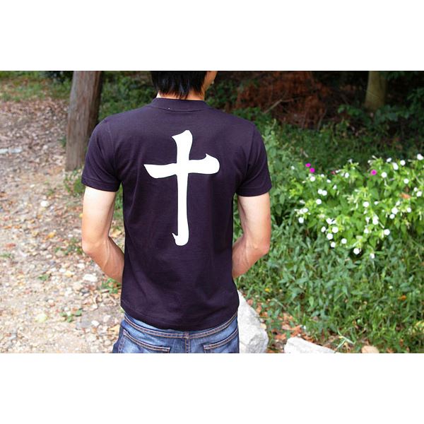 戦国武将Tシャツ 【島津義弘 十文字】 Mサイズ 半袖 綿100% ブラック(黒) 〔Uネック おもしろ〕