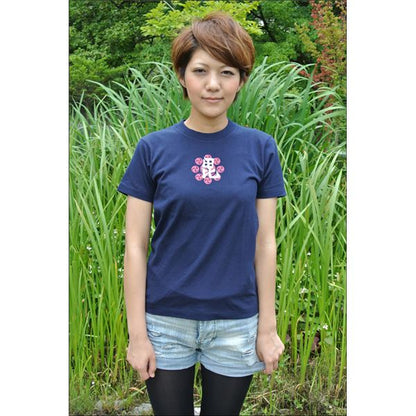 戦国武将Tシャツ 【上杉謙信 毘】 XSサイズ 半袖 綿100% ネイビー(紺) 〔Uネック おもしろ〕
