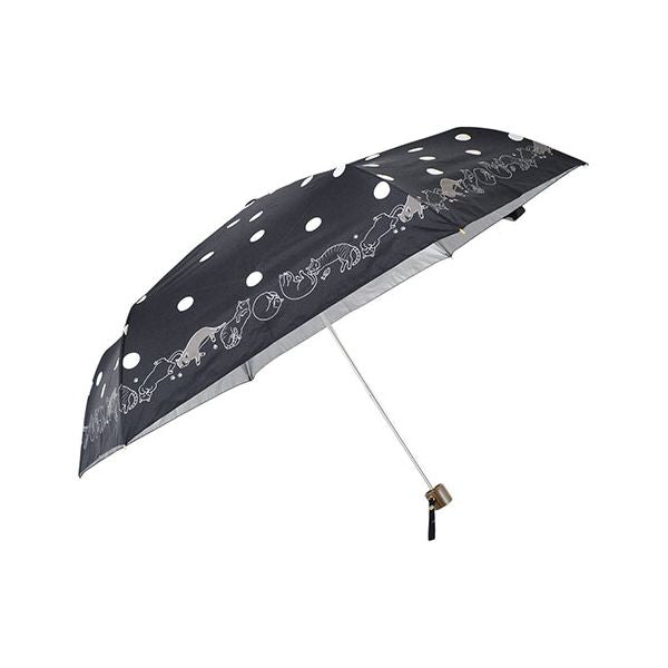 三国 MKN シルバーコーティング雨晴兼用 55cm耐風楽ミニ傘 猫と水玉 ブラック S2712002
