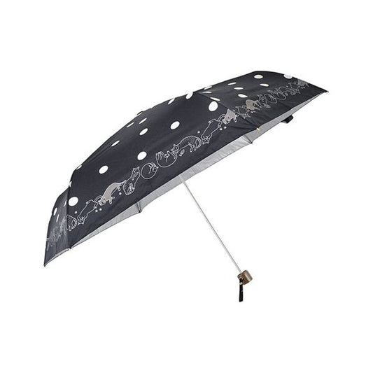 三国 MKN シルバーコーティング雨晴兼用 55cm耐風楽ミニ傘 猫と水玉 ブラック S2712002