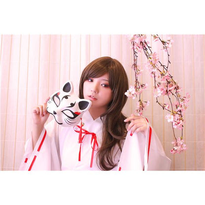 和風 コスプレ衣装/コスチューム 小物 【きつね面 白 黒耳】 半面タイプ 『花鳥風月』