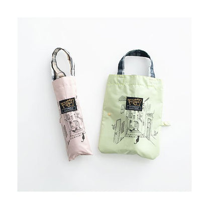 三国 MKN 50cm軽量コンパクトミニ傘 チェックパイピングと猫 Tiny mini Tote(トートバッグ) グリーン A3114310