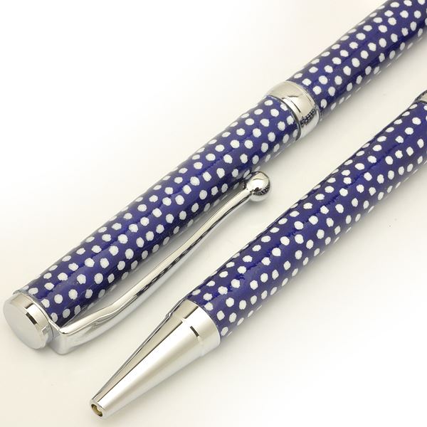 日本製 ハンドメイド ボールペン/文房具 【鮫小紋 青色】 クロスタイプ 芯：0.7mm 美濃和紙 友禅紙 文具 オフィス用品