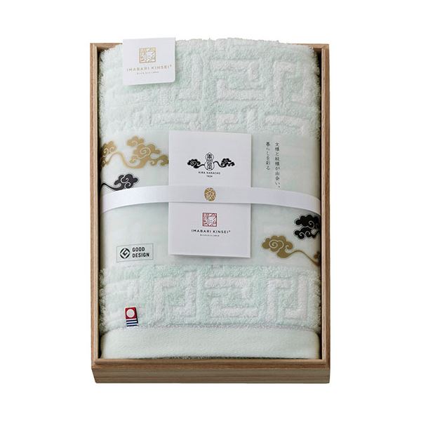 今治謹製 雲母唐長(KIRA KARACHO) 唐長文様コンパクトバスタオル(木箱入) グリーン 約50×100cm C6053548