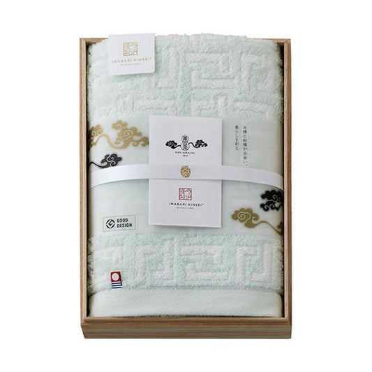今治謹製 雲母唐長(KIRA KARACHO) 唐長文様コンパクトバスタオル(木箱入) グリーン 約50×100cm C6053548