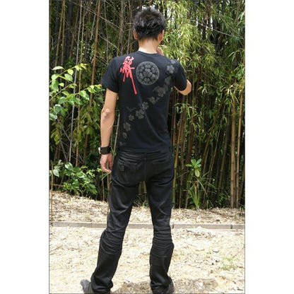 戦国武将Tシャツ 【長宗我部元親 七つ方喰】 Lサイズ 半袖 ブラック(黒) 〔Uネック おもしろ〕