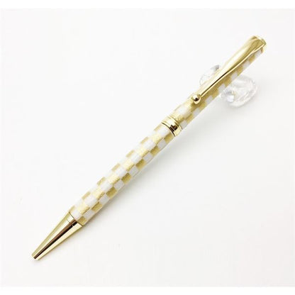 日本製 ハンドメイド ボールペン/文房具 【白箔金・市松】 クロスタイプ 芯：0.7mm 美濃和紙 友禅紙 文具 オフィス用品