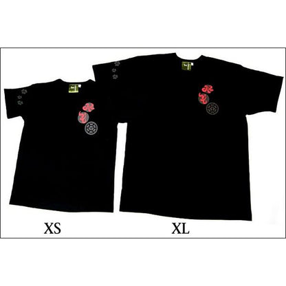 戦国武将Tシャツ 【長宗我部元親 七つ方喰】 XSサイズ 半袖 ブラック(黒) 〔Uネック おもしろ〕