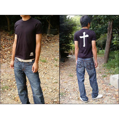 戦国武将Tシャツ 【島津義弘 十文字】 Lサイズ 半袖 綿100% ブラック(黒) 〔Uネック おもしろ〕