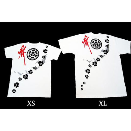戦国武将Tシャツ 【長宗我部元親 七つ方喰】 XSサイズ 半袖 ホワイト(白) 〔Uネック おもしろ〕