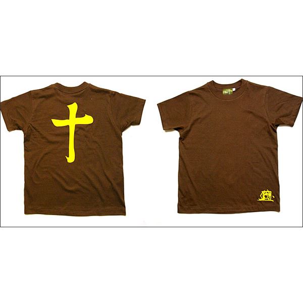 戦国武将Tシャツ 【島津義弘 十文字】 XLサイズ 半袖 綿100% 茶 〔メンズ 大きいサイズ Uネック おもしろ〕