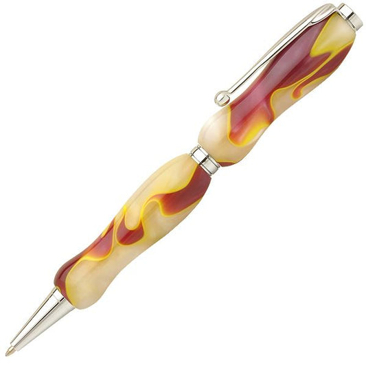 アクリルボールペン/文房具 【フローホワイト White×Brown】 クロスタイプ 芯：0.7mm 日本製 文具 オフィス用品 『Marble Pen』