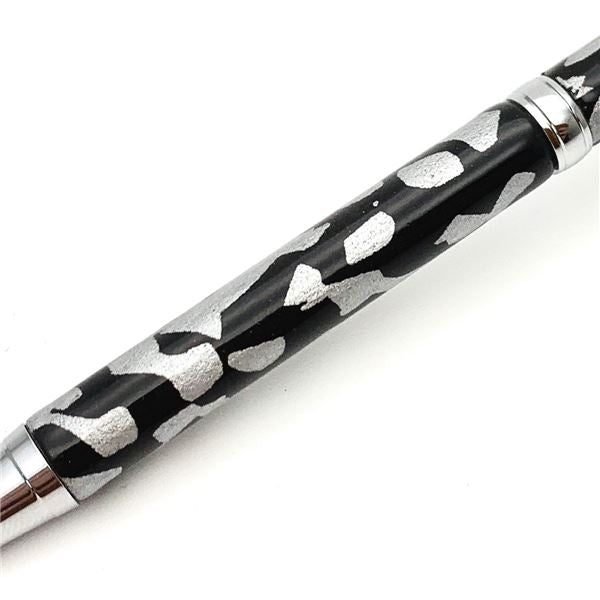 日本製 ハンドメイド ボールペン/文房具 【銀箔変り玉 黒銀】 クロスタイプ 芯：0.7mm 美濃和紙 友禅紙 文具 オフィス用品