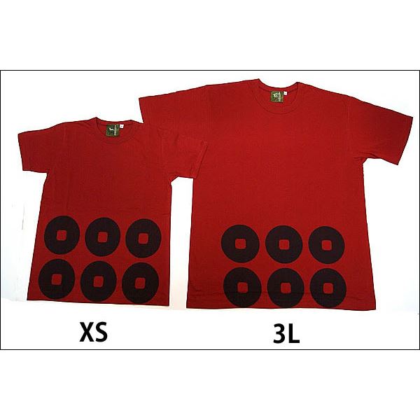 戦国武将Tシャツ 【真田幸村 六連銭】 レディース Lサイズ 半袖 綿100% 日本製 ワイン 〔Uネック おもしろ〕
