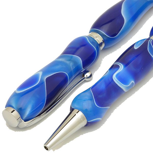 アクリルボールペン/文房具 【シーブルー Blue】 クロスタイプ 芯：0.7mm 日本製 文具 オフィス用品 『Marble Pen』