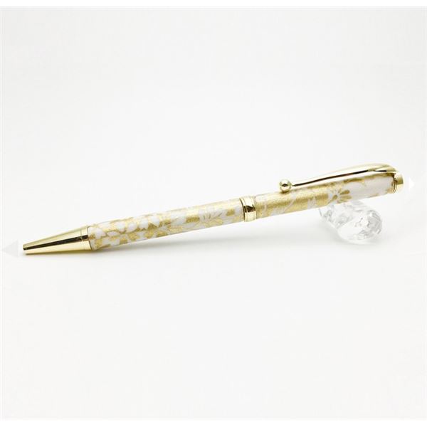 日本製 ハンドメイド ボールペン/文房具 【白箔金・七草】 クロスタイプ 芯：0.7mm 美濃和紙 友禅紙 文具 オフィス用品
