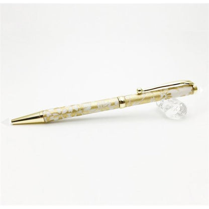 日本製 ハンドメイド ボールペン/文房具 【白箔金・七草】 クロスタイプ 芯：0.7mm 美濃和紙 友禅紙 文具 オフィス用品