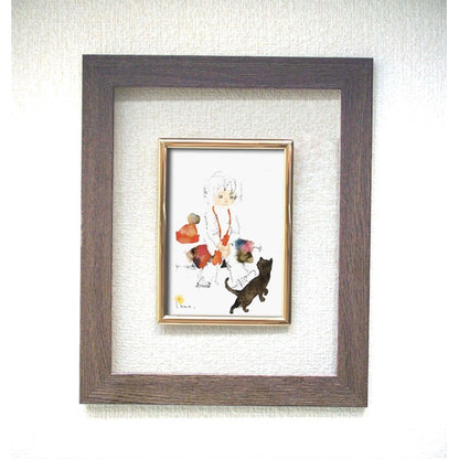 奥が透けて見えるフレーム いわさきちひろ 透明 ブラウン フレーム 黒い猫と少女 絵画額 額 額縁 フレーム